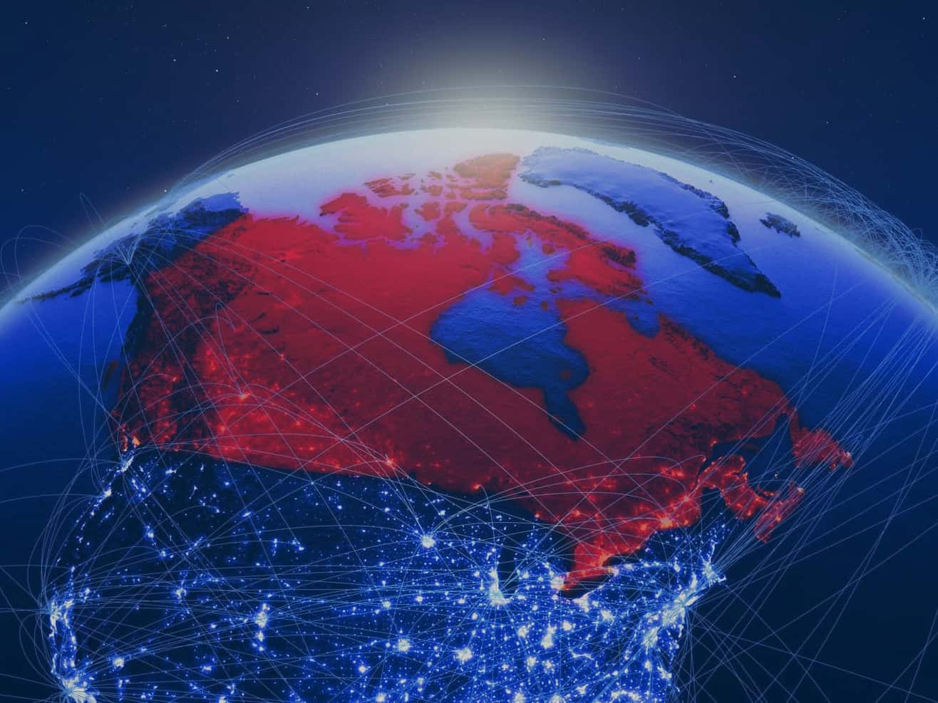 A view of Canada from space at night. 