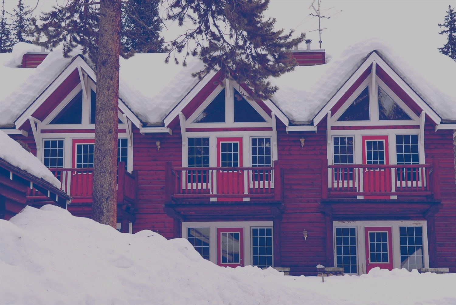 Condos at a ski resort in winter.