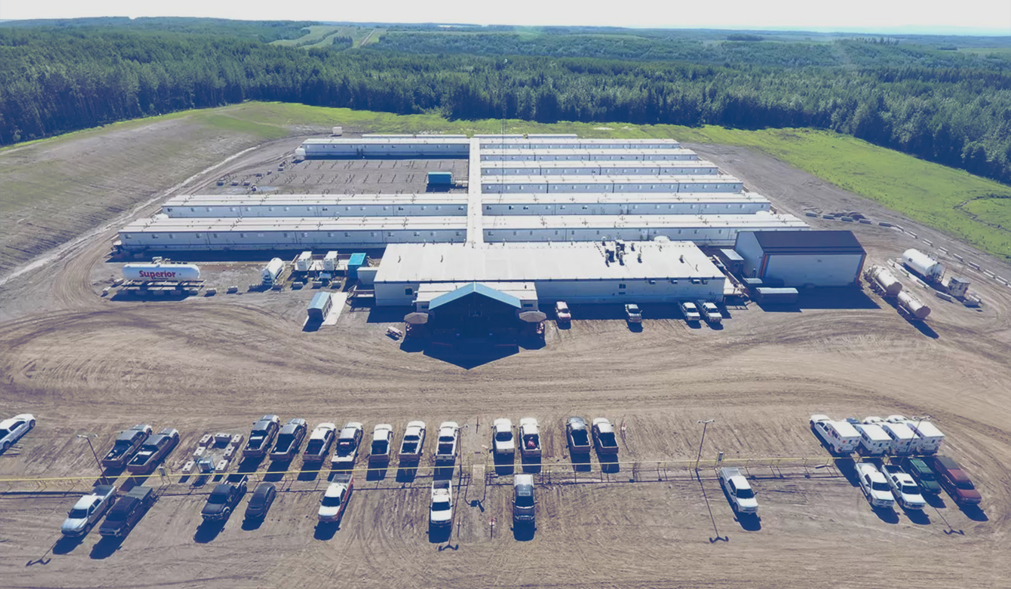 Aerial view of a propane-powered accommodation lodge