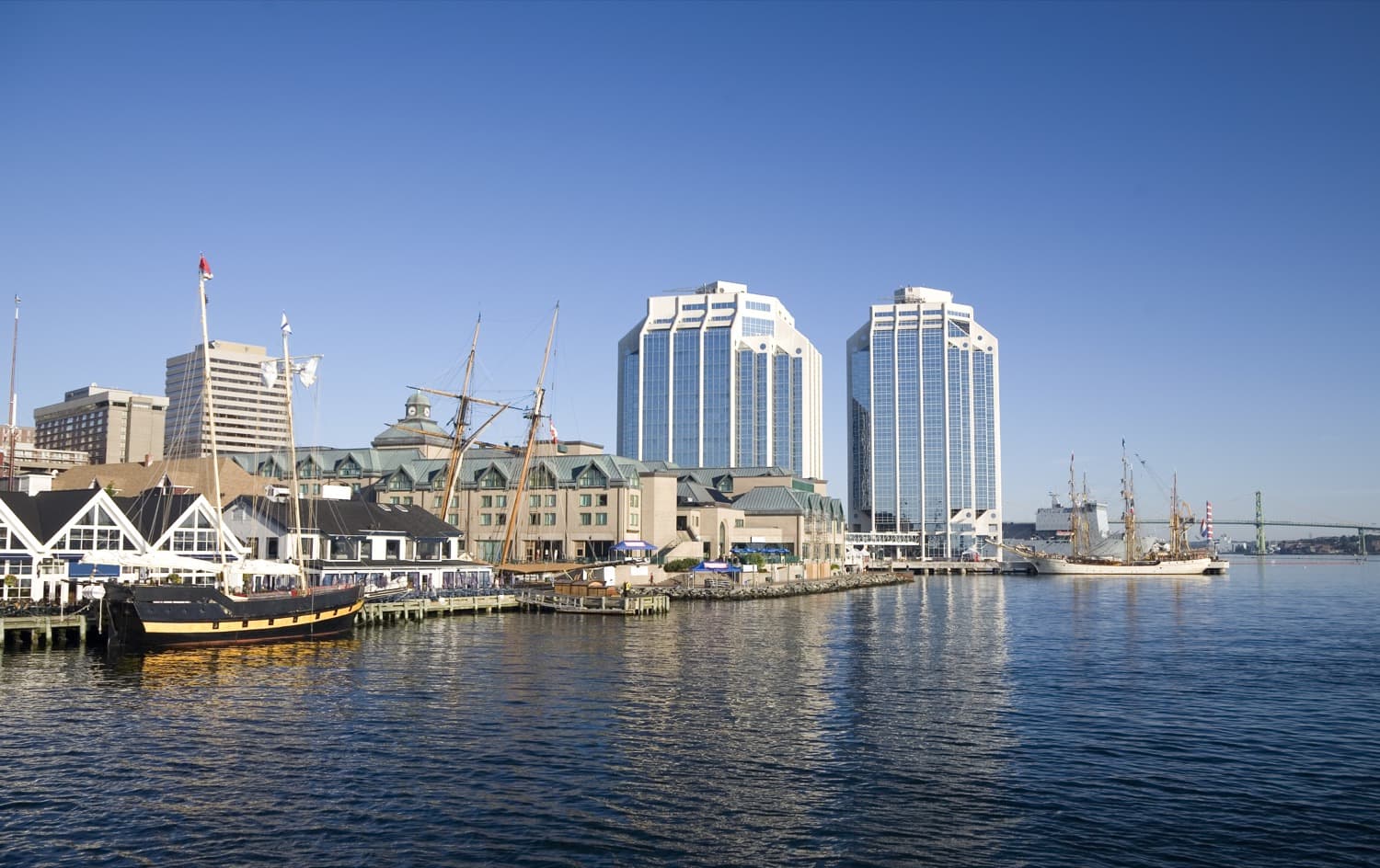 Ship and condos on the waterfront of Halifax. 