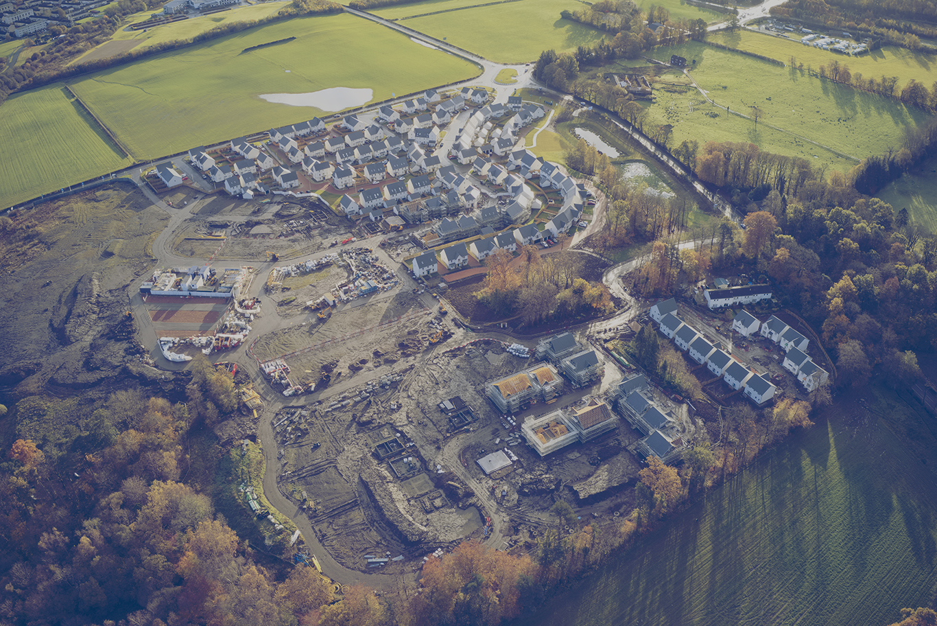 Aerial view of a rural community development site