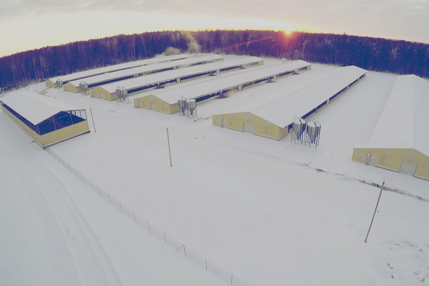 Industrial sized farm in winter 