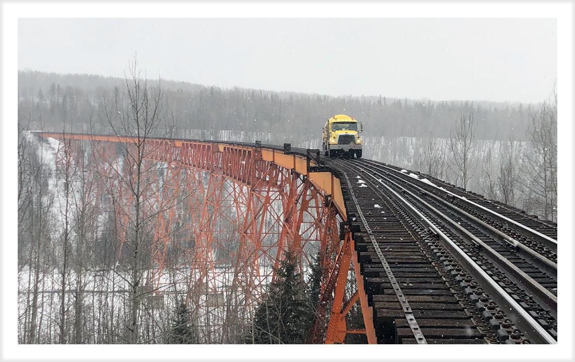 Superior truck on a railway bridge in Prince George, British Columbia