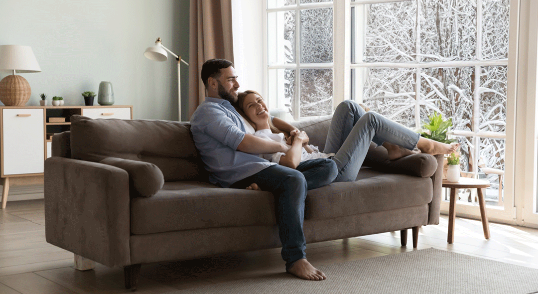 Family enjoying wintertime indoors.